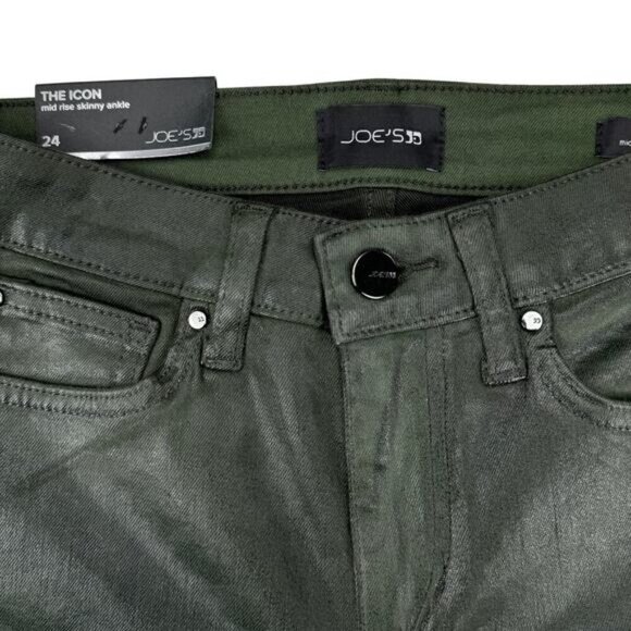 NWT JOE'S JEANS The Icon Mid Rise Skinny Ankle Sz 24 Green Coated Laser Camo - Picture 6 of 8
